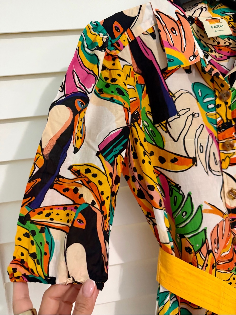 FARM Rio Multicolor Tropical Print Jumpsuit with Yellow Belt - Picture 5 of 8